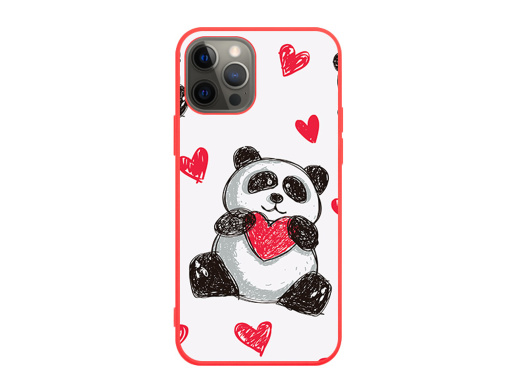 Handyhülle Soft Flex Design - Panda Muster - Panda mit Herz - Rot