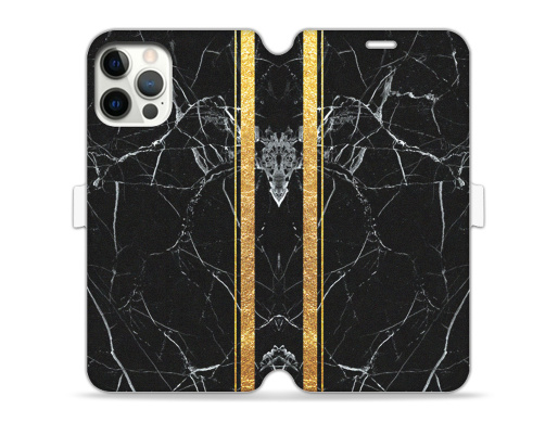 Handyhülle Wallet Book Design - Marmor Muster Marble GOLDes Marmor mit goldenen Streifen