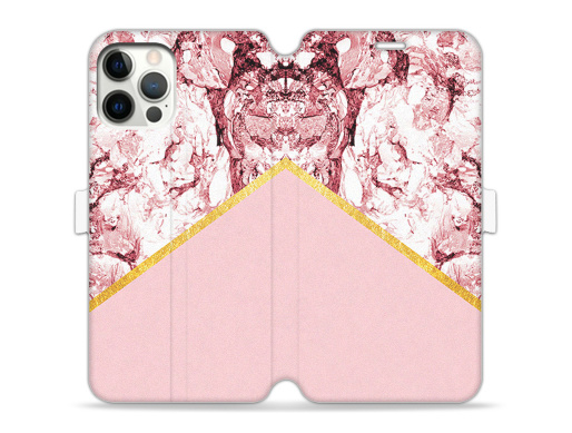 Handyhülle Wallet Book Design - Marmor Muster Marble GOLD - Rosa Marmor mit goldenen Streifen